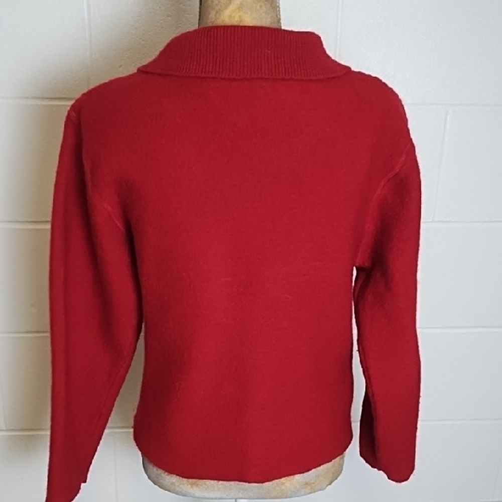Dark Red Wool Cardigan with Gold Buttons - Picture 12 of 15